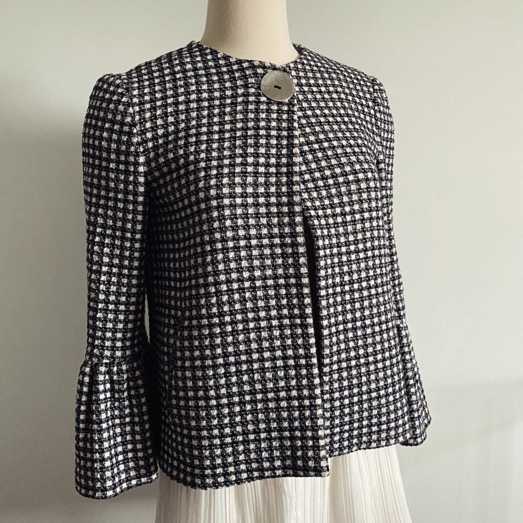 Statement Sleeve Jacket Houndstooth Pattern